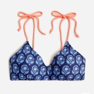 J.Crew Tie-shoulder French Bikini Top in Navy Bouquet